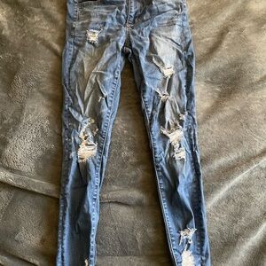 American Eagle Outfitters Ripped Distressed Super Stretch Blue Skinny Jeans